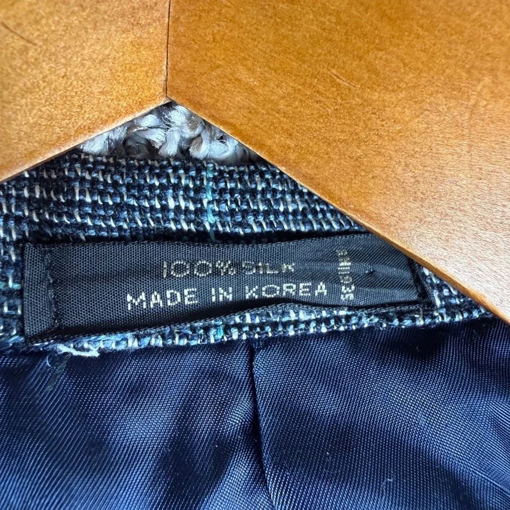 Stafford Executive Mens 100% Silk‎ Blazer Sport Coat Blue Grey Plaid 43R Texture